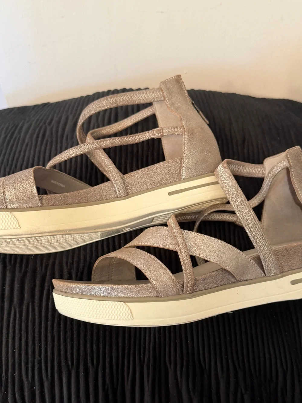 Eileen Fisher Metallic Taupe Strappy Platform Sandals - Picture 2 of 5